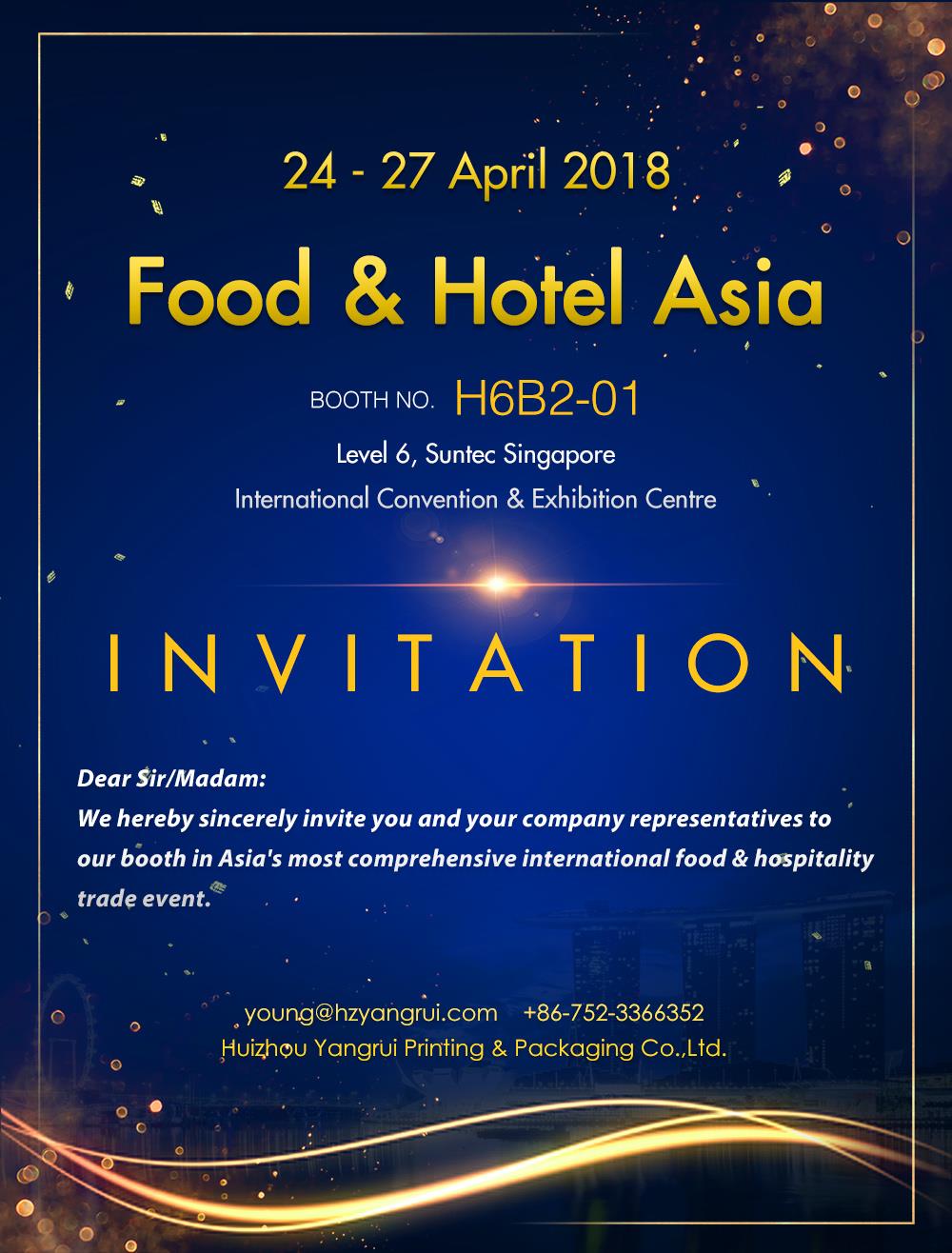 Yangrui voluntat participar en aliments 59 Hotel Àsia 24 i 27 d'abril, 2018
