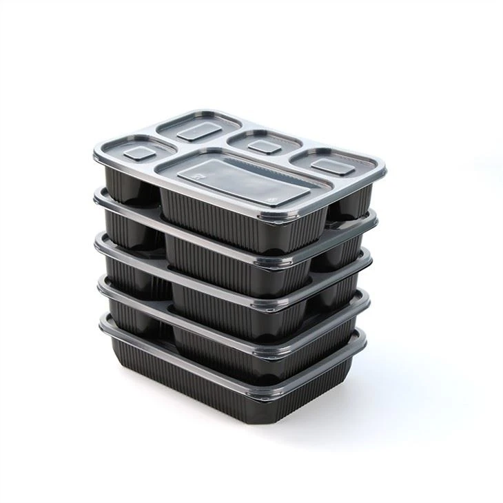 Caixa de dinars Bento de plàstic de 5 compartiments per menjar envasos d'un sol ús amb separadors