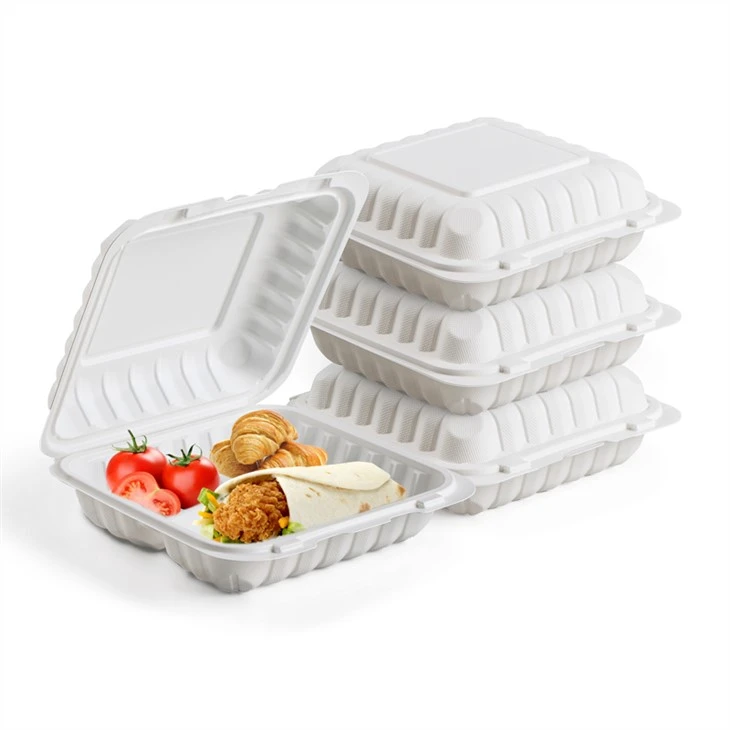 Caixes d'emmagatzematge de plàstic d'un sol ús envasos d'aliments amb 3 compartiments biodegradables Tapa plegable