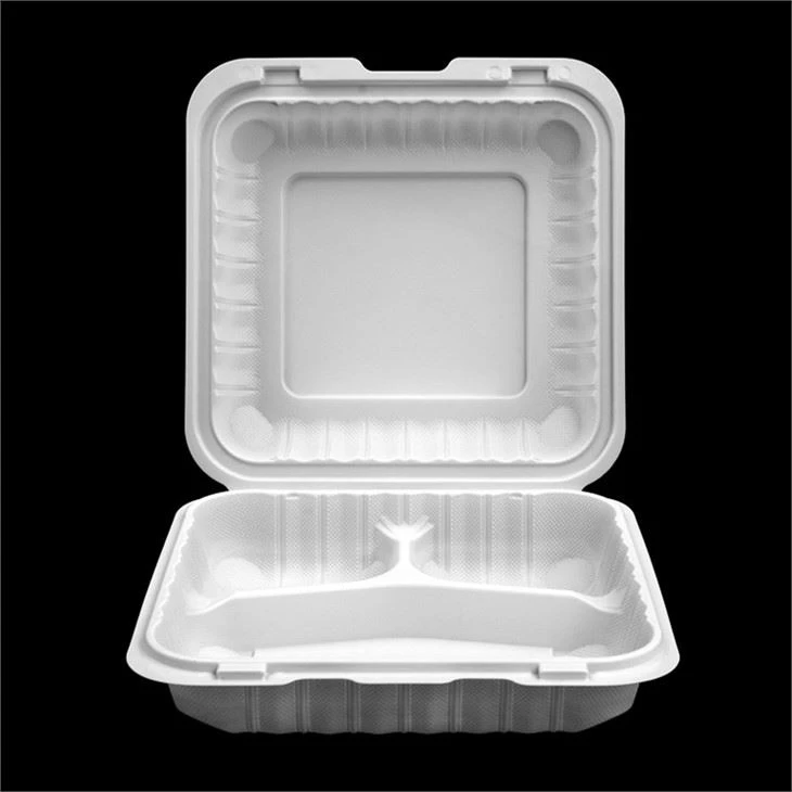 Biodegradable 3 Compartment Take Out Food Container Disposable Plastic Storage Boxes Folding Lid