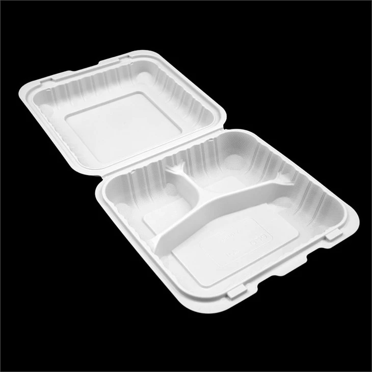 Biodegradable 3 Compartment Take Out Food Container Disposable Plastic Storage Boxes Folding Lid