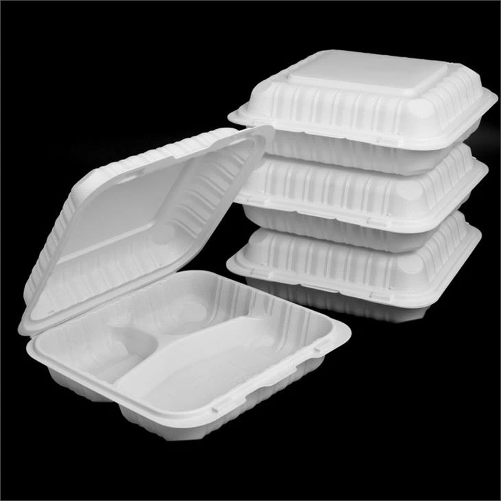 Biodegradable 3 Compartment Take Out Food Container Disposable Plastic Storage Boxes Folding Lid